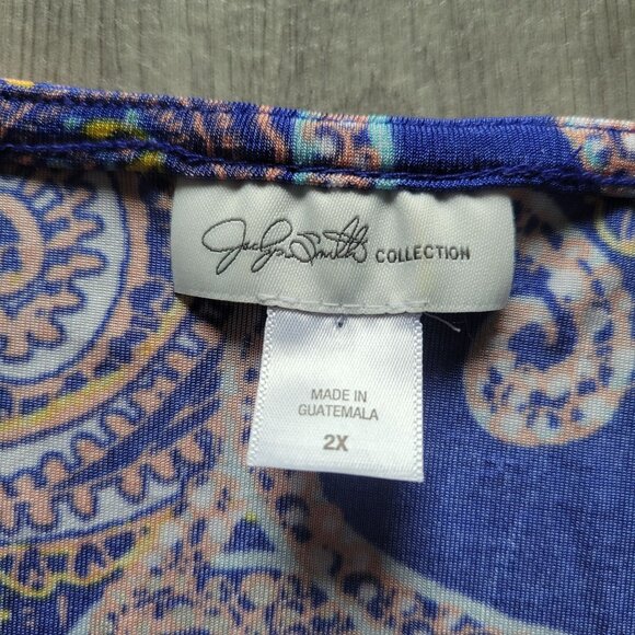 Jackie Smith Collection Womens Paisley Print V-Neck Short Sleeve Top 2X Polyeste - Picture 2 of 5